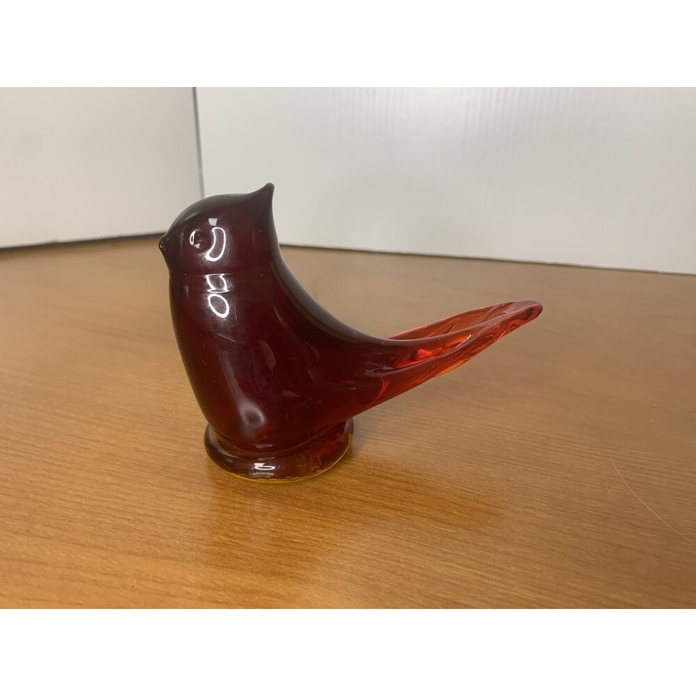 Vintage Ward 1987 Ruby Red Glass Bird 4”x3”x1.5”